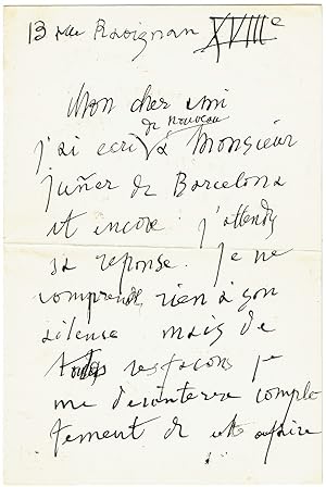 Imagen del vendedor de Autograph letter signed Picasso". a la venta por Kotte Autographs GmbH