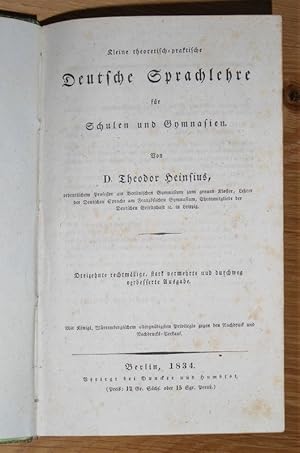 Bild des Verkufers fr Kleine theoretisch-praktische deutsche Sprachlehre fr Schulen und Gymnasien. zum Verkauf von Antiquariat Ballmert