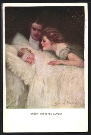 Bild des Verkufers fr Knstler-Ansichtskarte Clarence F.Underwood: The Greatest Thing in the World, Paar beobachtet ihr schlafendes Kind zum Verkauf von Bartko-Reher