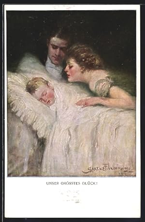 Bild des Verkufers fr Knstler-Ansichtskarte Clarence F.Underwood: The Greatest Thing in the World, Paar beobachtet ihr schlafendes Kind zum Verkauf von Bartko-Reher