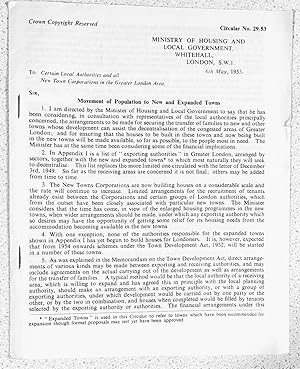 Seller image for Movement of Population to New and Expanded Towns Circular No.29/53 for sale by Shore Books