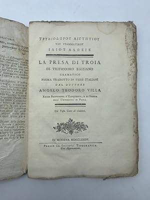 Tryphiodorou aigyptiou tou grammatikou Iliou alosis. La presa di Troia di Trifiodoro Egiziano gra...