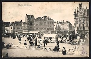 Ansichtskarte Middelburg, Markt mit Verkaufsständen