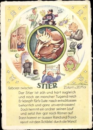 Künstler Ansichtskarte / Postkarte Sternzeichen Stier, Taurus, 21. April bis 20. Mai