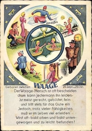 Bild des Verkufers fr Knstler Ansichtskarte / Postkarte Sternzeichen Waage, Libra, 24. September bis 23. Oktober zum Verkauf von akpool GmbH