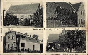 Ansichtskarte / Postkarte Debenke Westpreußen, Schule, Gasthaus, Post, Kirche - Inh. W. Kunz