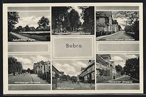 Ansichtskarte Bebra, Platz, Hauptmann Göring-Strasse, Strasse, Nürnberger-, Pfarr- und Kasseler S...