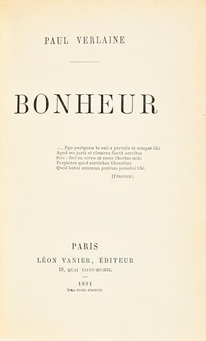 Image du vendeur pour Bonheur. mis en vente par Librairie Pierre Adrien Yvinec