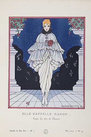 Seller image for Elle s'appelle Manon. Cape du soir de Doucet (pl.45, La Gazette du Bon ton, 1914 n5) for sale by Librairie Le Feu Follet