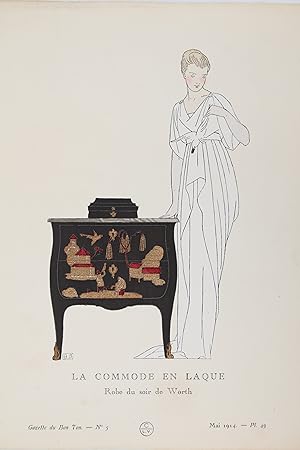 La Commode en laque. Robe du soir de Worth (pl.49, La Gazette du Bon ton, 1914 n°5)