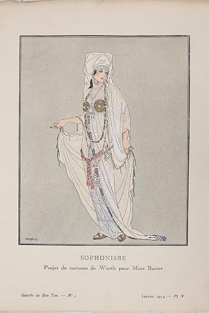 Sophonisbe. Projet de costume de Worth pour Mme Bartet (pl.5, La Gazette du Bon ton, 1914 n°1)