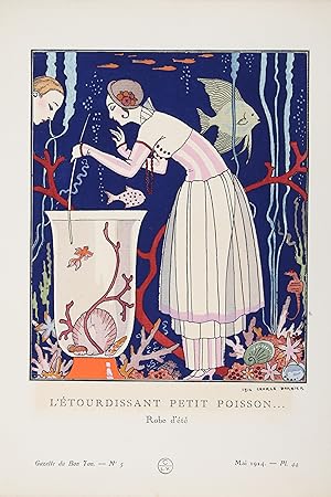 Bild des Verkufers fr L'Etourdissant petit poisson. Robe d't (pl.44, La Gazette du Bon ton, 1914 n5) zum Verkauf von Librairie Le Feu Follet