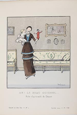 Bild des Verkufers fr Ah ! Le Beau Guignol. Robe d'aprs-midi de Doucet (pl.8, La Gazette du Bon ton, 1914 n1) zum Verkauf von Librairie Le Feu Follet