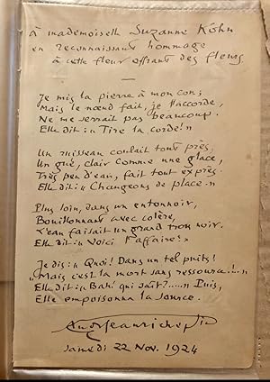 Signed, handwritten poem from Jean Richepin