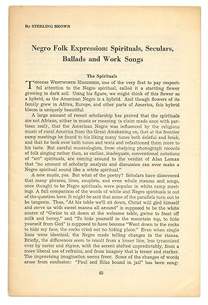 [Offprint]: Negro Folk Expression: Spirituals, Seculars, Ballads and Work Songs