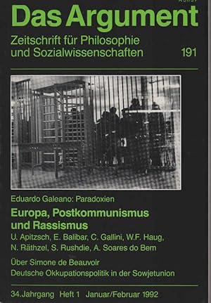 Bild des Verkufers fr Das Argument. Zeitschrift fr Philosophie und Sozialwissenschaften. Nr. 191. Europa, Postkommunismus und Rassismus. zum Verkauf von Schrmann und Kiewning GbR