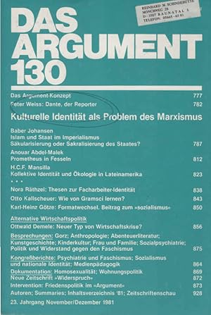 Seller image for Das Argument. Zeitschrift fr Philosophie und Sozialwissenschaften. Nr. 130., Kulturelle Identitt als Problem des Marxismus. for sale by Schrmann und Kiewning GbR