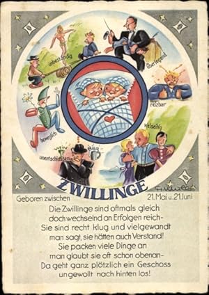 Künstler Ansichtskarte / Postkarte Sternzeichen Zwillinge, Gemini, 21. Mai bis 21. Juni