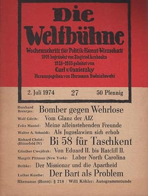 Bild des Verkufers fr Die Weltbhne. Wochenschrift fr Politik / Kunst / Wirtschaft. Heft 26 ; 1974 - Profis des kalten Krieges zum Verkauf von Schrmann und Kiewning GbR