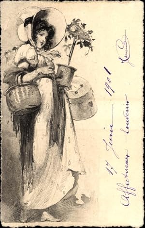 Künstler Ansichtskarte / Postkarte Junge Frau in Damenhut, Portrait