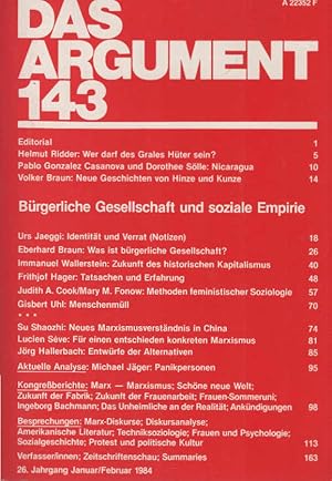 Bild des Verkufers fr Das Argument. Zeitschrift fr Philosophie und Sozialwissenschaften. Nr. 143., Brgerliche Gesellschaft und soziale Empirie zum Verkauf von Schrmann und Kiewning GbR