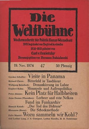 Bild des Verkufers fr Die Weltbhne. Wochenschrift fr Politik / Kunst / Wirtschaft. Heft 47 - Visite in Panama zum Verkauf von Schrmann und Kiewning GbR