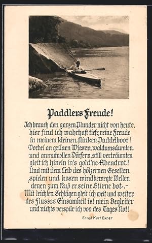 Ansichtskarte Paddlers Freude!, Mann im Paddelboot, Gedicht von Ernst Kurt Exner