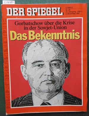 Bild des Verkufers fr Der Spiegel. Das deutsche Nachrichten-Magazin. 41. Jahrgang, Nr. 45 vom 2. November 1987. zum Verkauf von Versandantiquariat Trffelschwein