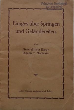 Bild des Verkufers fr Einiges ber Springen und Gelndereiten. zum Verkauf von Antiquariat Ursula Hartmann