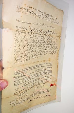 Seller image for [manuscript material, 18th century American deed] Transfering land to one Moses Write from Erastus Wolcott in East Windsor CT for sale by Kuenzig Books ( ABAA / ILAB )