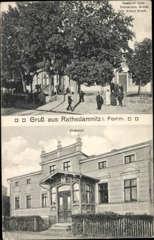 Ansichtskarte / Postkarte Kaszubska Rathsdamnitz Pommern, Gasthaus zum Deutschen Reich, Postamt -...