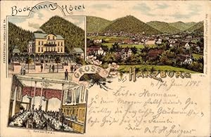 Vorläufer Litho Bad Harzburg in Niedersachsen, Bockmanns Hotel, Speisesaal, Panorama