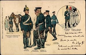 Litho Deutsche Soldaten in Uniformen, Gefreiter, Kanonier, Unteroffizier, Sergeant - Bruno Bürger...