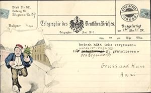 Ansichtskarte / Postkarte Telegraphie des Deutschen Reiches, Briefträger, Brief, Blumen, Wappen, ...