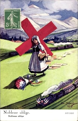 Imagen del vendedor de Knstler Ansichtskarte / Postkarte Dupuis, Em., Suisse, Noblesse Oblige, Helvetia, Kreuz, Briefe, Eisenbahn a la venta por akpool GmbH