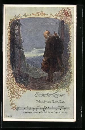 Bild des Verkufers fr Knstler-Ansichtskarte sign. Elsner: Schubert-Lieder, Wanderers Nachtlied zum Verkauf von Bartko-Reher
