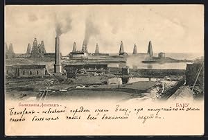 Ansichtskarte Baku, Ölfeld mit Bohrtürmen
