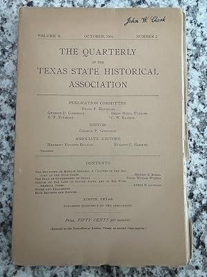 Bild des Verkufers fr The Quarterly of the Texas State Historical Association, Volume X, Number 2, October 1906 zum Verkauf von TribalBooks