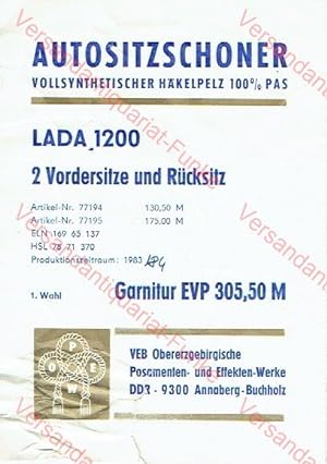 Anleitung für Autositzschoner für Lada 1200