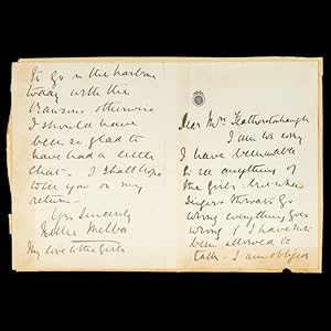 Immagine del venditore per Nellie Melba, opera singer : autograph note signed, to a Mrs. Featherstonhaugh, mentioning that in order to preserve her singing voice she is not allowed to talk. venduto da Douglas Stewart Fine Books