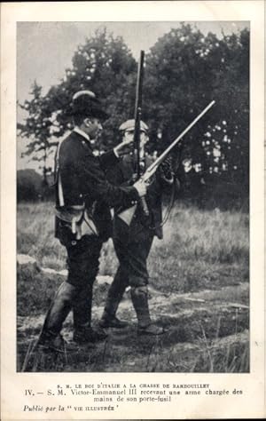 Bild des Verkufers fr Ansichtskarte / Postkarte Rambouillet Yvelines, Knig Viktor Emanuel III. von Italien auf der Jagd, Jagdgewehr zum Verkauf von akpool GmbH