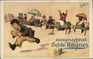 Künstler Ansichtskarte / Postkarte Geilfus, H., Pfanzenbutter-Fabrik Wagner, Werbung, Dieb, Markt...