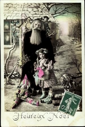 Ansichtskarte / Postkarte Frohe Weihnachten, Weihnachtsmann, Mädchen, Geschenke