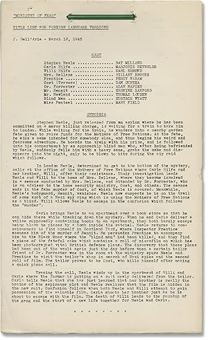 Seller image for Ministry of Fear (Original post-production script for the 1944 film) for sale by Royal Books, Inc., ABAA