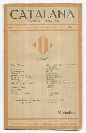 CATALANA Revista Setmanal Any II nº 75 Barcelona 5 Octubre de 1919