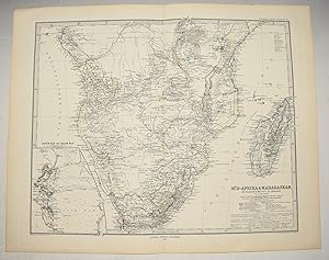 Imagen del vendedor de Antique Map of Sub-Afrika & Madagaskar. MAP SOUTH AFRICA MADAGASCAR CAPE TOWN TRANSVAAL REPUBLIC MOZAMBIQUE ANGOLA GERMAN TEXT. Hand Atlas Uber Alle Theile Der Erde Und Uber Das Weltgebaude. Herausgegeben Von Adolf Stieler. Gotha Justus Perthes. a la venta por PROCTOR / THE ANTIQUE MAP & BOOKSHOP