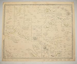 Antique map of Polynesia or Islands in the Pacific Ocean. Inset maps of Mariana or Ladrones; Pele...