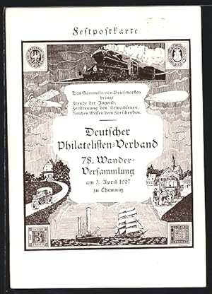 Ansichtskarte Chemnitz, 78. Wander-Versammlung 1927, Deutscher Philatelisten-Verband, Eisenbahn, ...