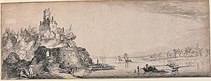 Antique print, etching | Riverlandscape with a castle, published ca. 1615, 1 p.