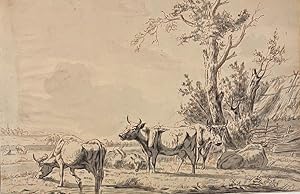 Antique drawing | Grazing cattle (Grazende koeien), ca. 1800, 1 p.